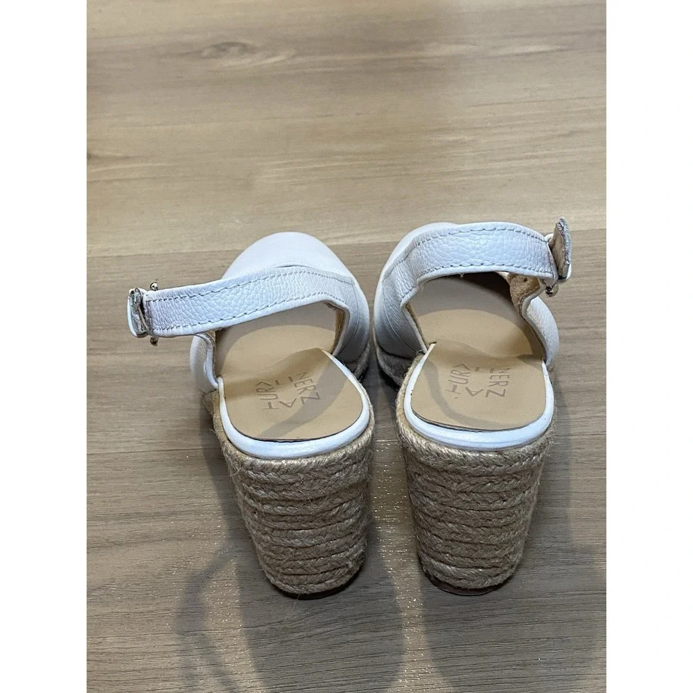 Naturalizer Leather Espadrille Slingback Wedge Sandal Shoes Comfort White Size 8